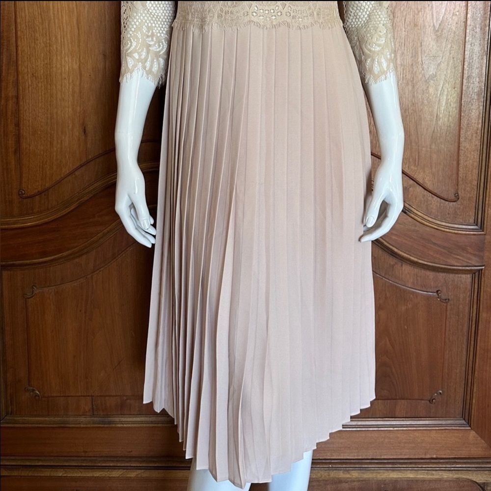 ZARA Dress Lace Top Pleated Blush Midi Dress • BLOGGER FAVORITE • TIKTOK • NEW • - Picture 10 of 16